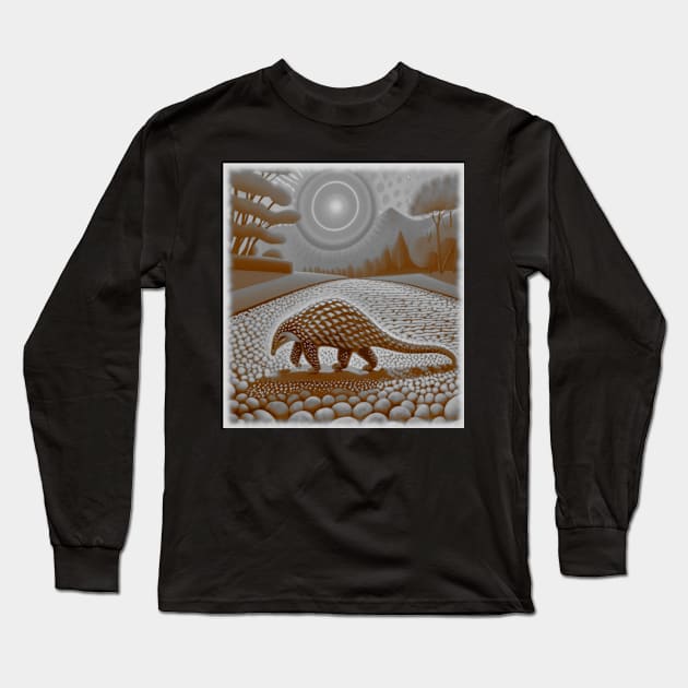 AI generated Pangolin walking on gravel Long Sleeve T-Shirt by Catbrat